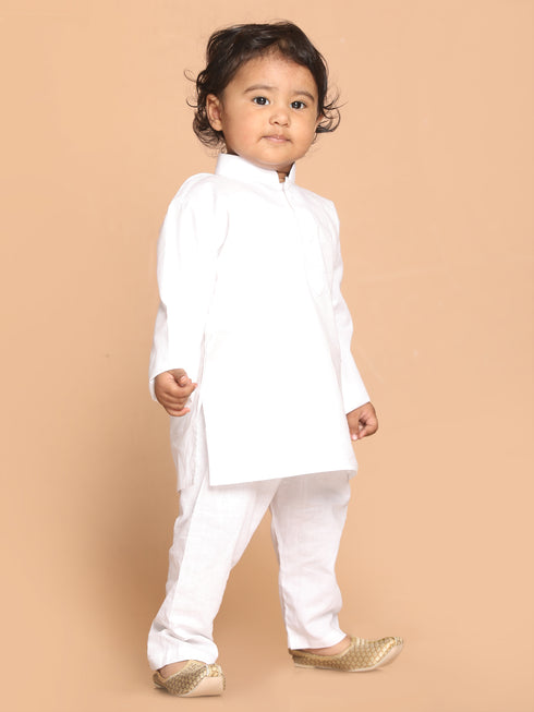 Sishu Boy's White Pure Cotton Kurta With Pyjama Set