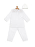 Boy's White Pure Cotton Kurta And Pyjama With Prayer Cap