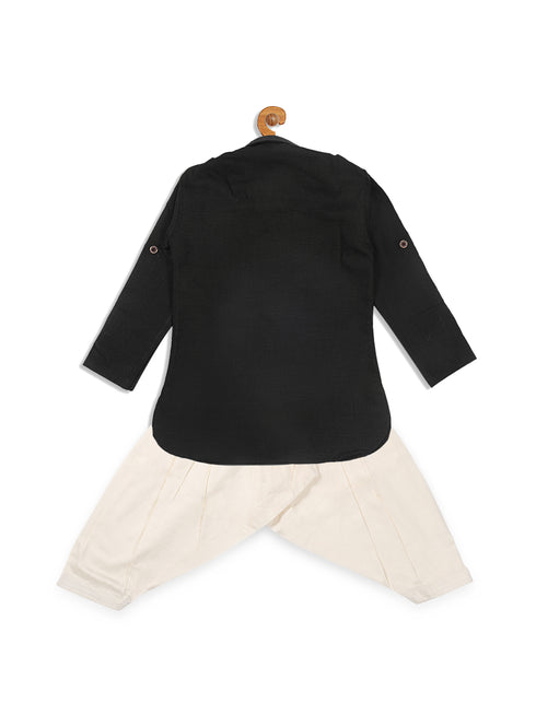 Boy's Black Pathani Kurta With Patiala Set