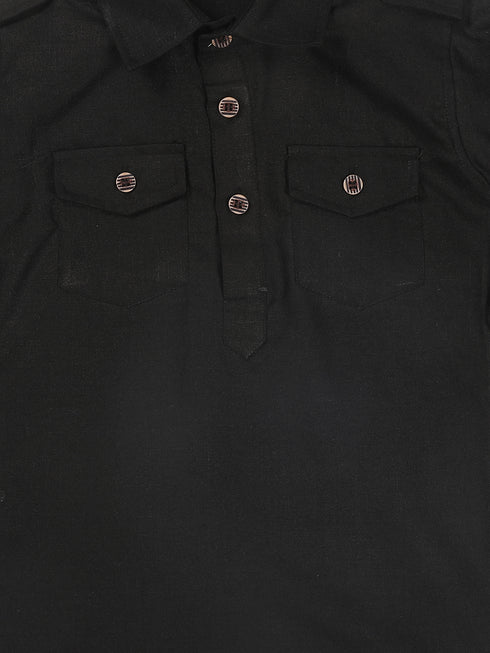 Boy's Black Pathani Kurta With Patiala Set