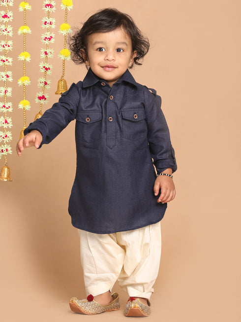 Boy's Blue Pathani Kurta With Patiala Set