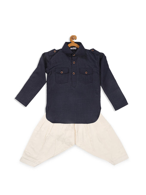 Boy's Blue Pathani Kurta With Patiala Set