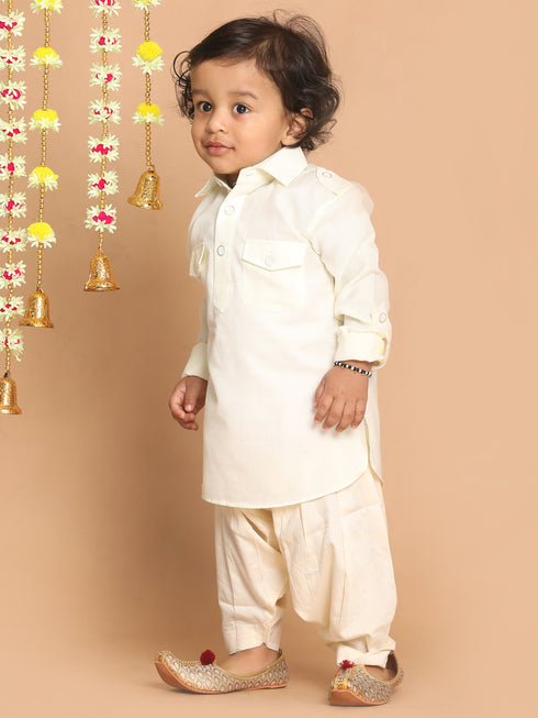 Boy's Cream Pathani Kurta With Patiala Set