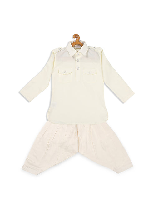 Boy's Cream Pathani Kurta With Patiala Set