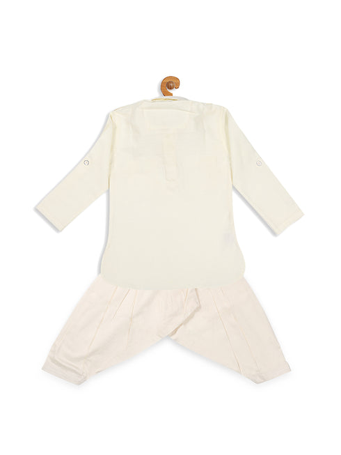 Boy's Cream Pathani Kurta With Patiala Set