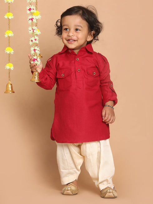 Boy's Maroon Pathani Kurta With Patiala Set