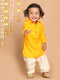 Boy's Yellow Pathani Shape Kurta With Cream Patiala Set
