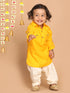 Boy's Yellow Pathani Shape Kurta With Cream Patiala Set