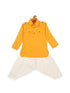 Boy's Yellow Pathani Shape Kurta With Cream Patiala Set