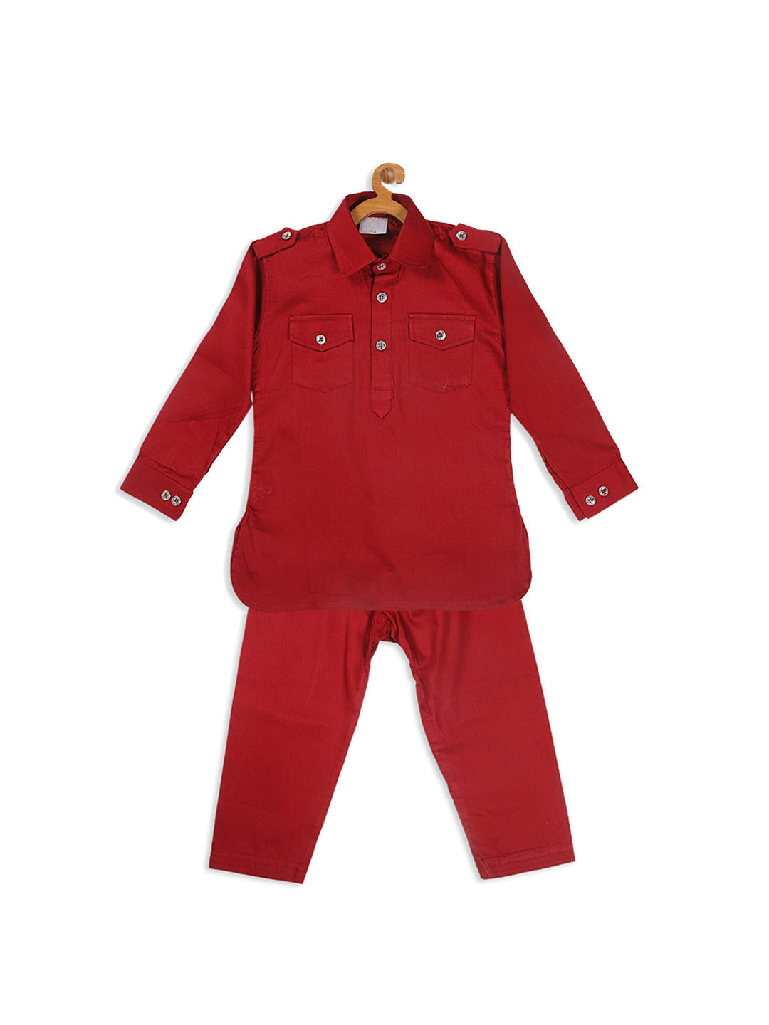 Sishu Boy's Maroon Pure Cotton Pathani Kurta With Pyjama Set