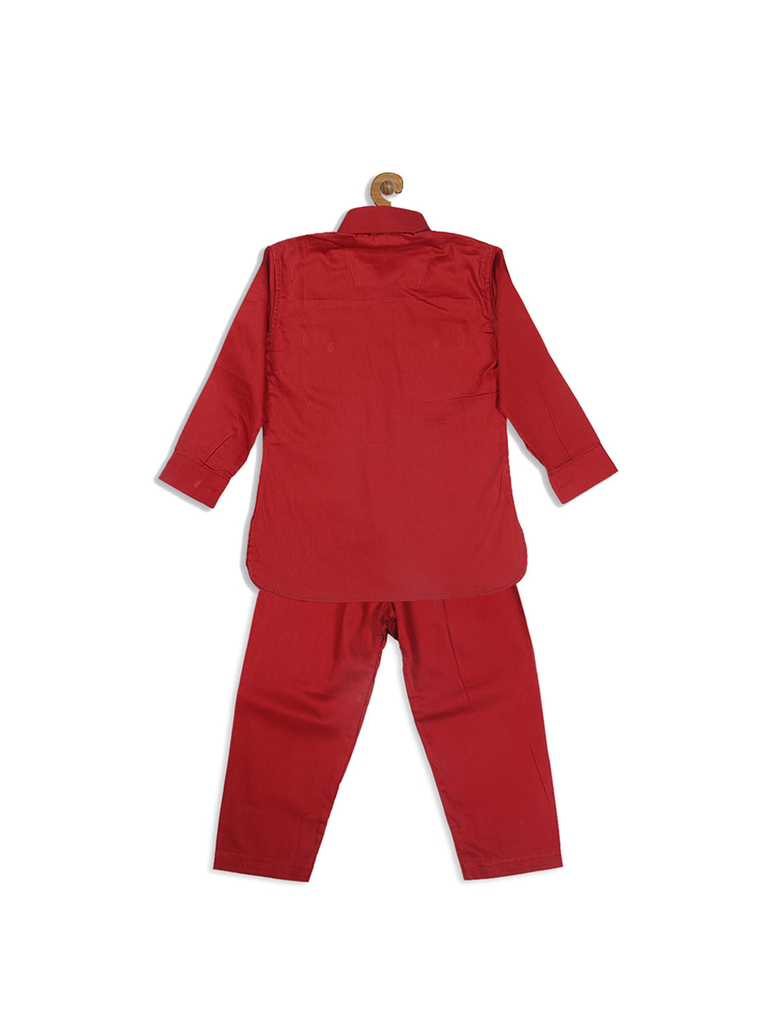 Sishu Boy's Maroon Pure Cotton Pathani Kurta With Pyjama Set