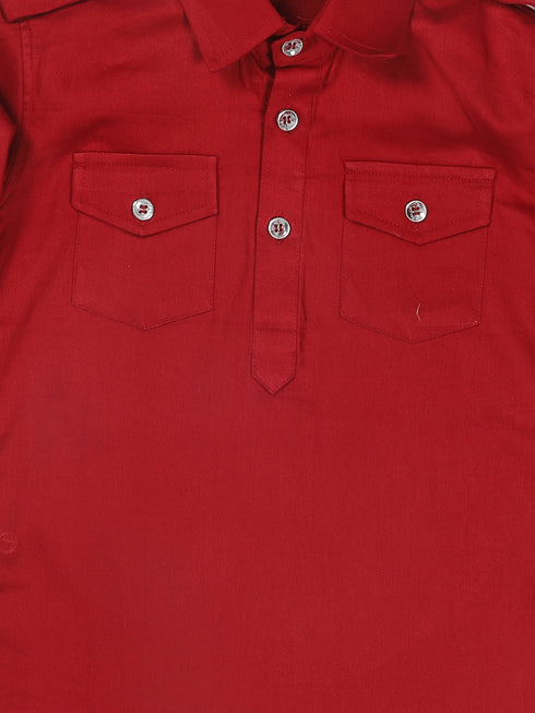 Sishu Boy's Maroon Pure Cotton Pathani Kurta With Pyjama Set