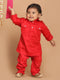 Sishu Boy's Red Pure Cotton Pathani Styl Kurta With Pyjama Set
