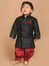 Sishu Boy's Black & Maroon Solid Sherwani Set