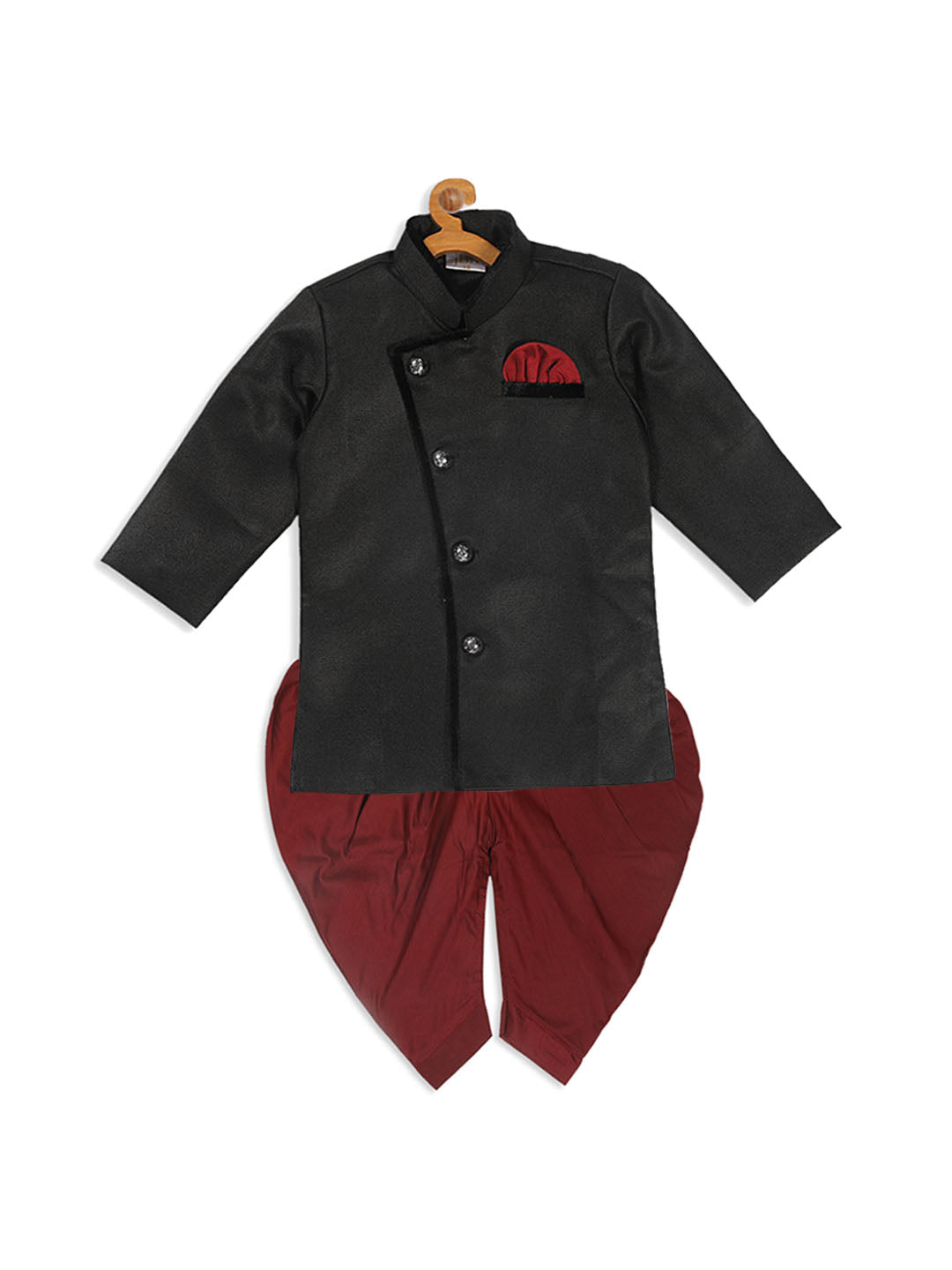 Sishu Boy's Black & Maroon Solid Sherwani Set