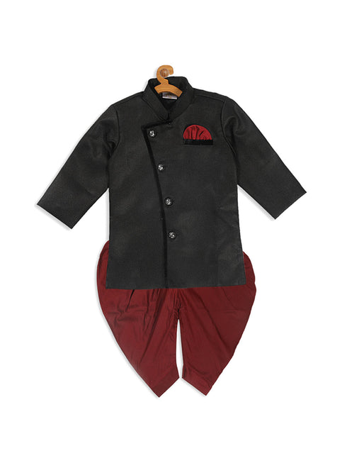 Sishu Boy's Black & Maroon Solid Sherwani Set