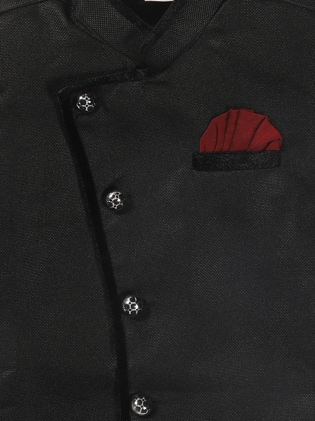 Sishu Boy's Black & Maroon Solid Sherwani Set