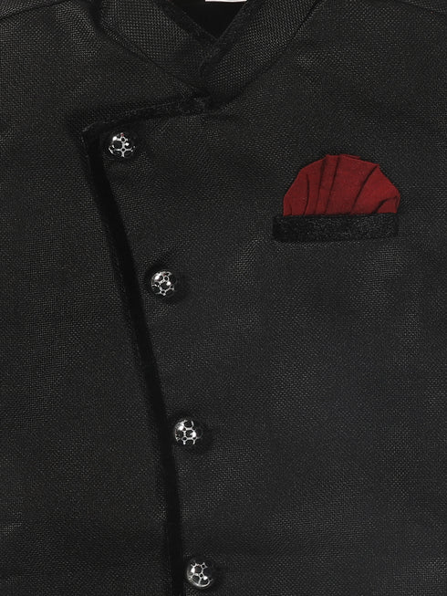 Sishu Boy's Black & Maroon Solid Sherwani Set