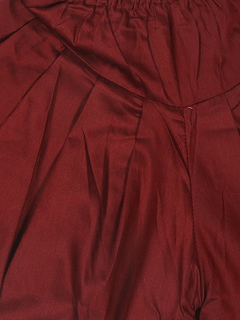 Sishu Boy's Black & Maroon Solid Sherwani Set