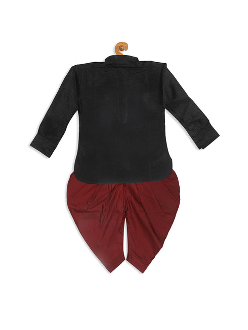 Sishu Boy's Black Kurta And Maroon Cowl Dhoti Set