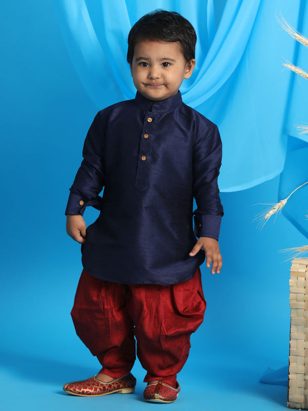 Sishu Boy's Blue Kurta And Cowl Dhoti Set