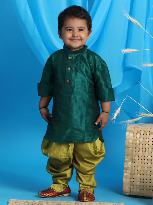 Sishu Boy's Green Kurta And Green Cowl Dhoti Set