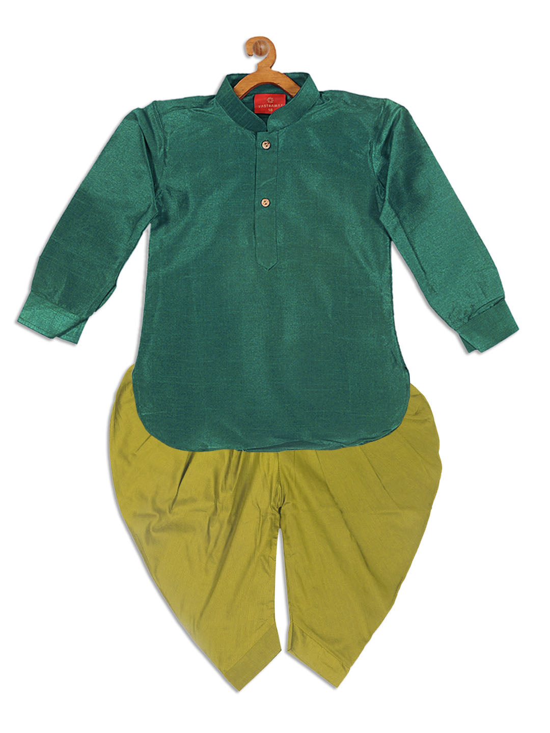 Sishu Boy's Green Kurta And Green Cowl Dhoti Set