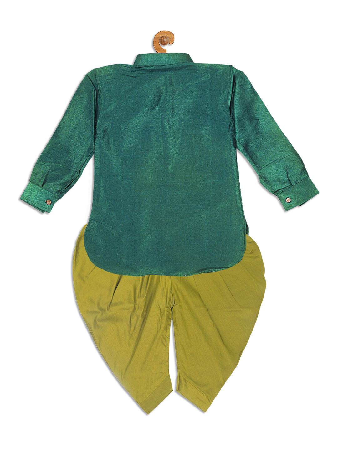 Sishu Boy's Green Kurta And Green Cowl Dhoti Set