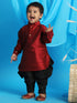 Sishu Boy's Maroon Kurta And Black Cowl Dhoti Set