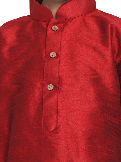 Sishu Boy's Maroon Kurta And Black Cowl Dhoti Set