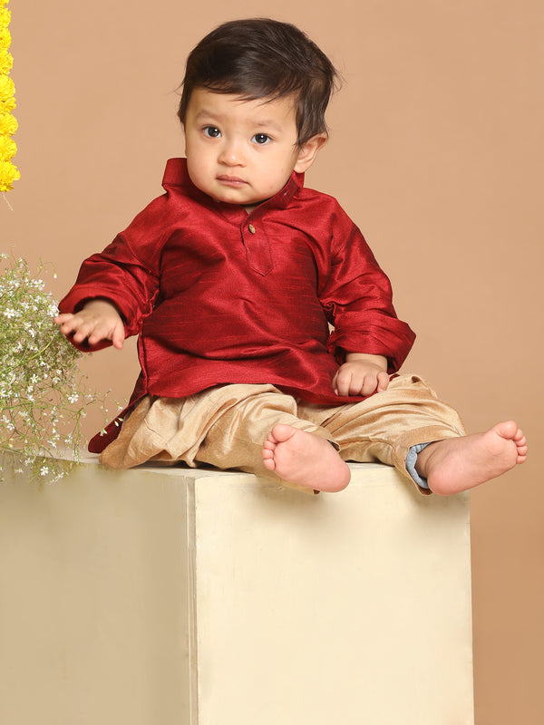 Boy's Maroon Kurta With Gold Dhoti Pant Set