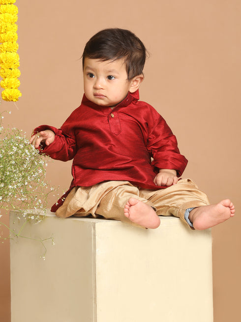Boy's Maroon Kurta With Gold Dhoti Pant Set