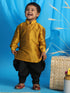 Sishu Boy's Mustard Kurta And Black Cowl Dhoti Set