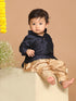Sishu Boy's Navy Blue Kurta And Rose Gold Dhoti Set