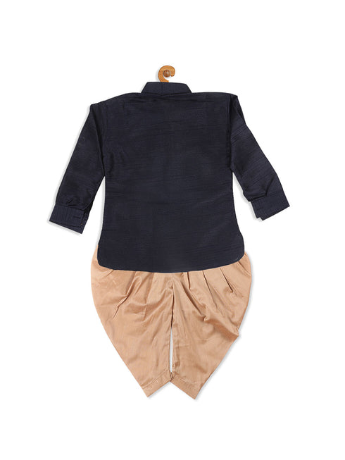 Sishu Boy's Navy Blue Kurta And Rose Gold Dhoti Set
