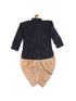 Sishu Boy's Navy Blue Kurta And Rose Gold Dhoti Set