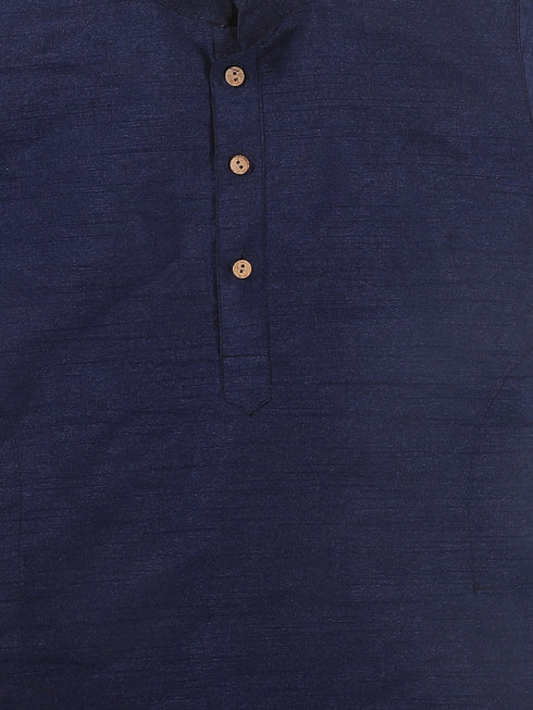 Sishu Boy's Navy Blue Kurta And Rose Gold Dhoti Set