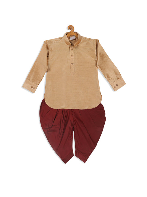 Sishu Boy's Rose Gold & Maroon Kurta With Dhoti Pant Set