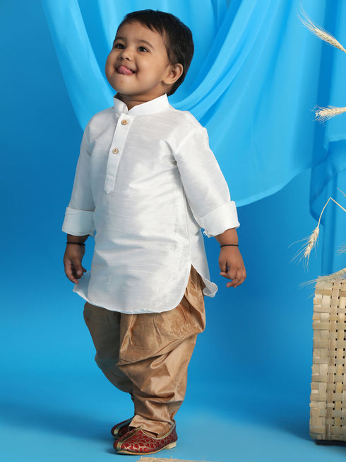 Sishu Boy's White & Rose Gold Kurta With Dhoti Pant Set