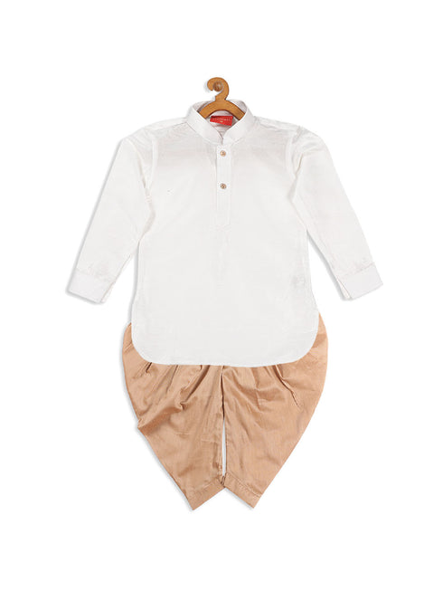 Sishu Boy's White & Rose Gold Kurta With Dhoti Pant Set