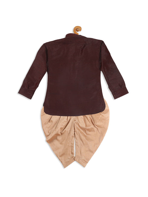 Sishu Boy's Wine Color & Rose Gold Kurta With Dhoti Pant Set