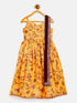 Sishu Girl's Yellow Floral Print Anarkali Kurta With Dupatta