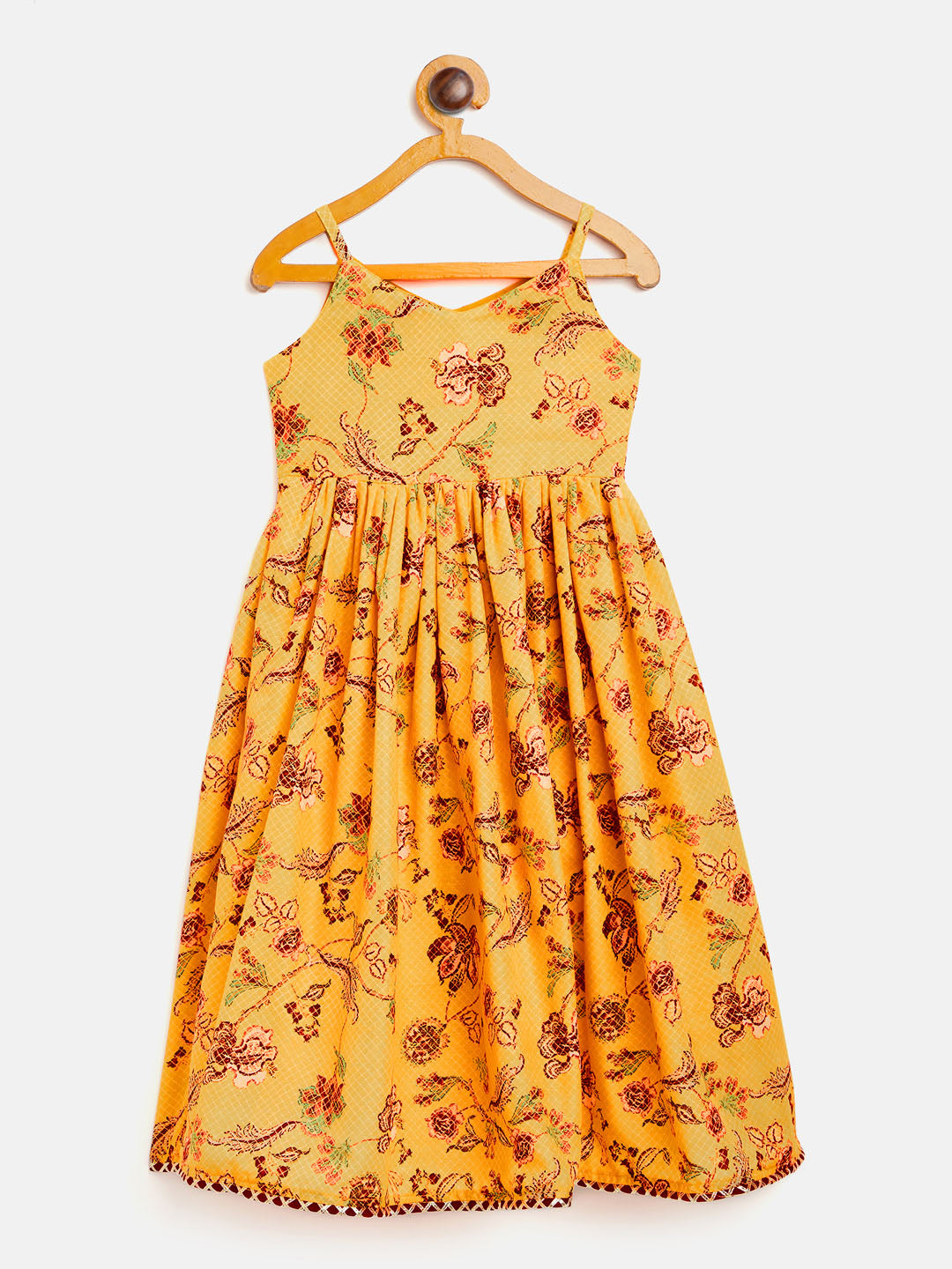 Sishu Girl's Yellow Floral Print Anarkali Kurta With Dupatta