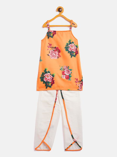 Sishu Girl's Multicolor-Base-Yellow Cotton Blend Kurta And Dhoti Set