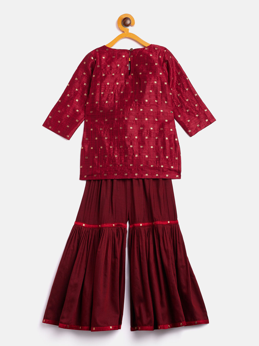 Sishu Girl's' Maroon Zari Kurta And Maroon Sharara Set