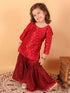 Sishu Girl's' Maroon Zari Kurta And Maroon Sharara Set