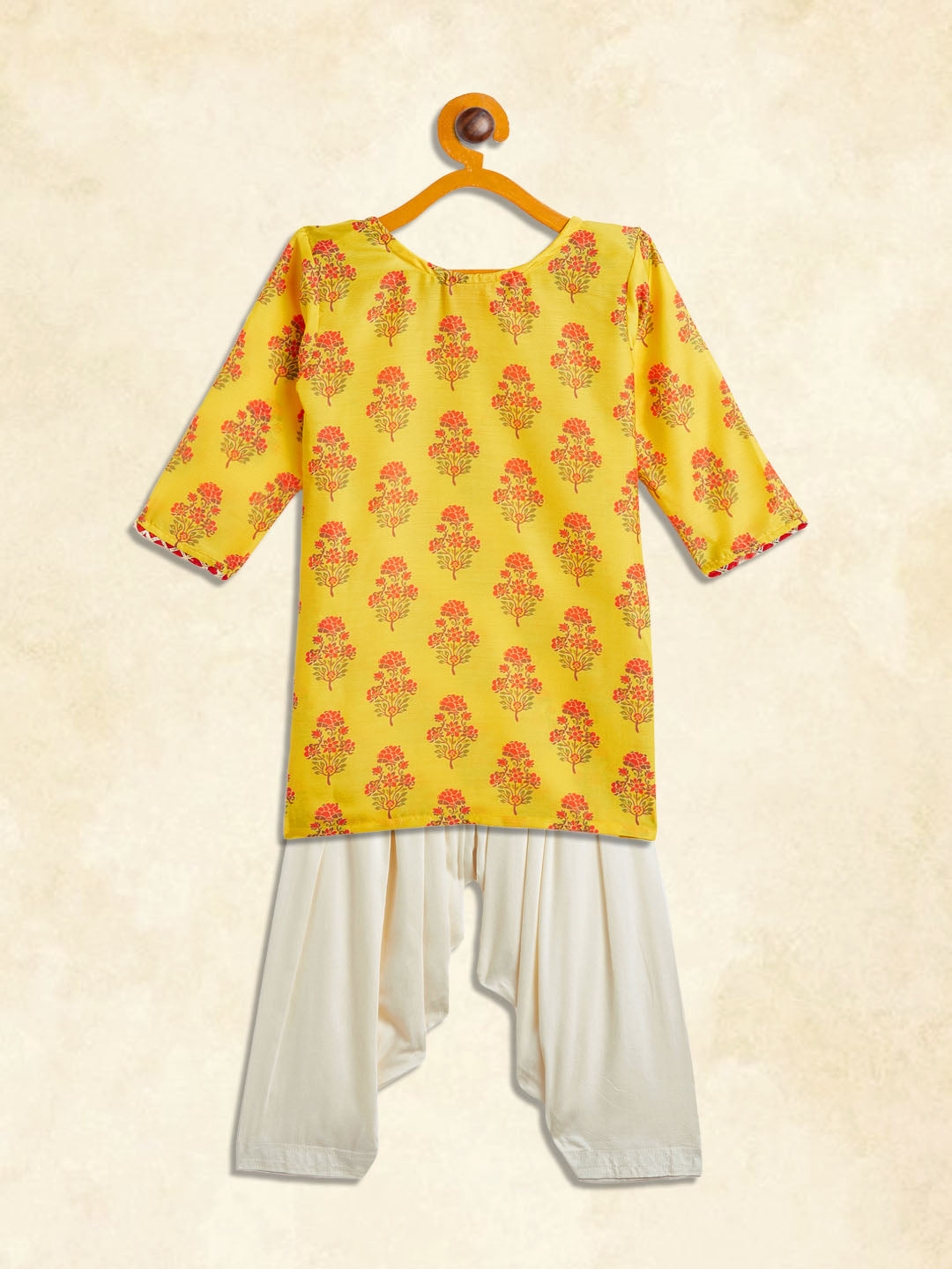 Sishu Girl's Orange-Base-Printed Cotton Blend Kurta Patiyala Set