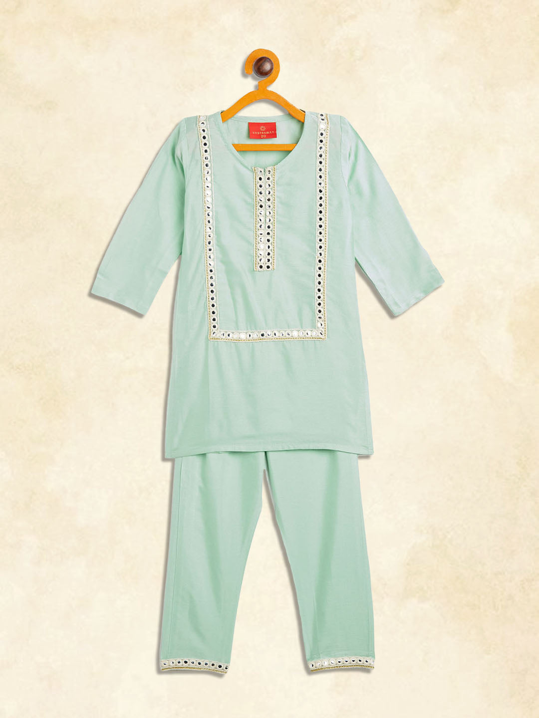 Sishu Girl's' Mint Green Viscose Kurta And Straight Pant Set