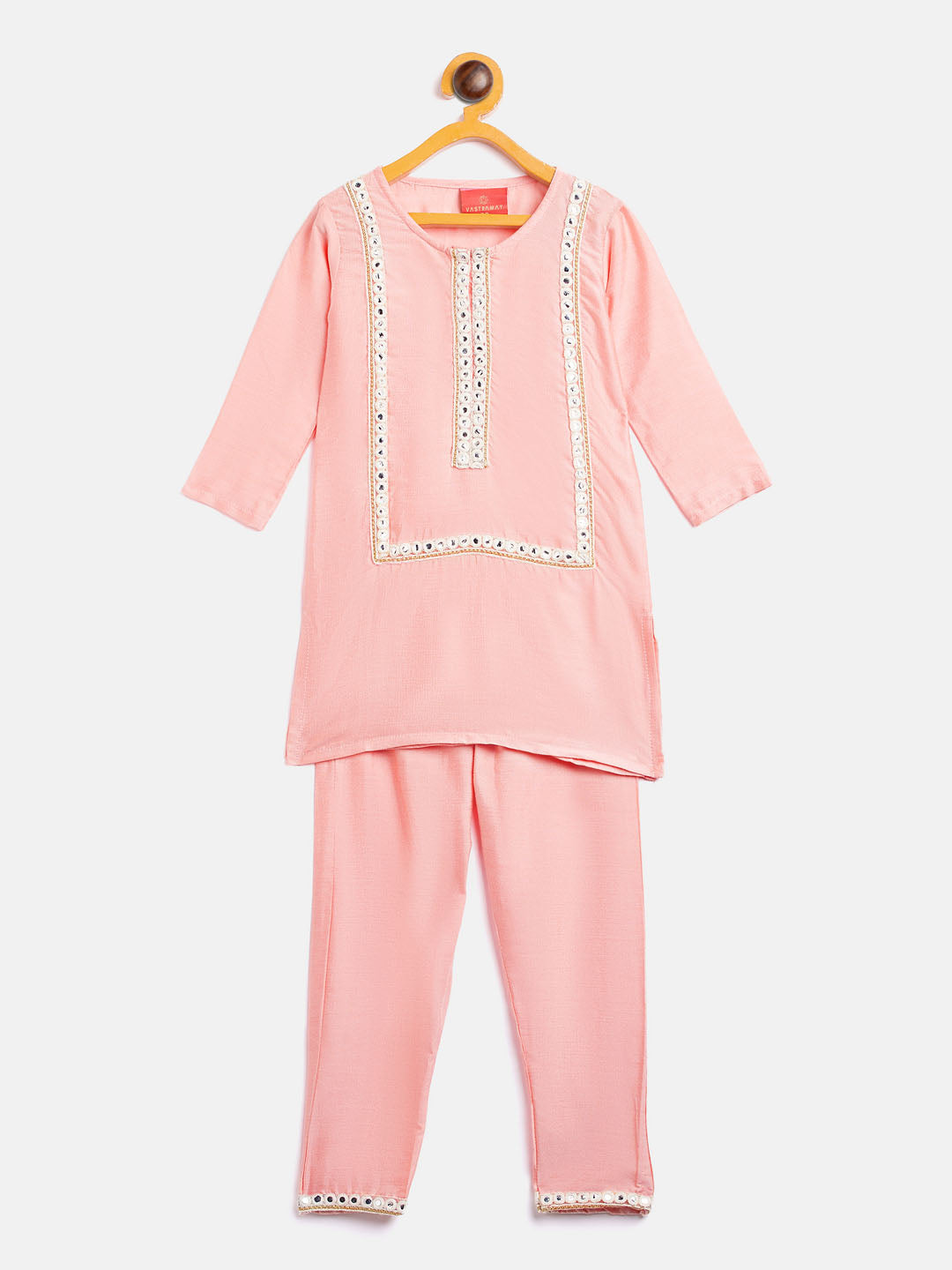 Sishu Girl's' Pink Viscose Kurta And Straight Pant Set