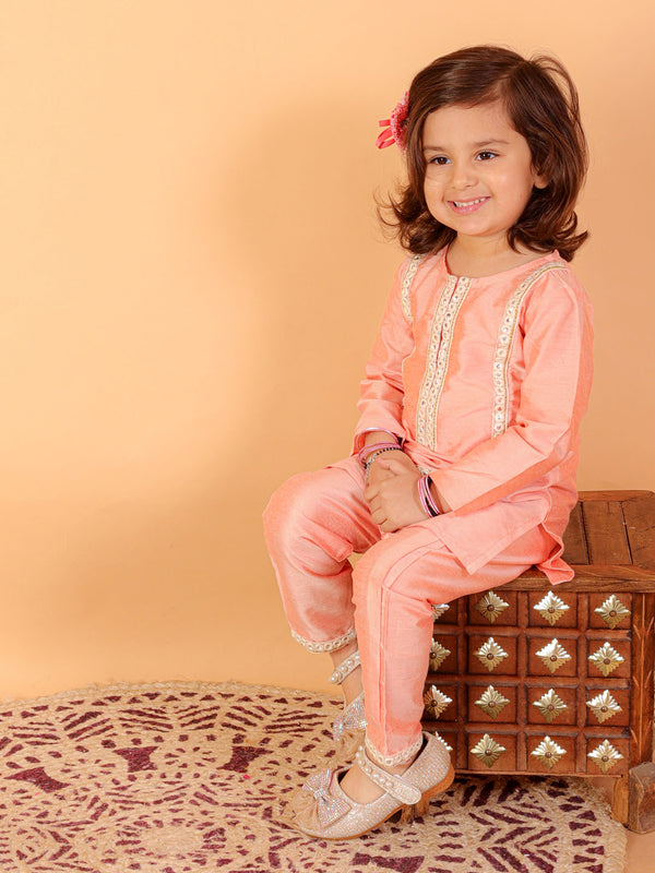 Sishu Girl's' Pink Viscose Kurta And Straight Pant Set